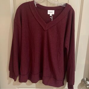 ANDREE BY UNIT Deep Red V-Neck Sweater